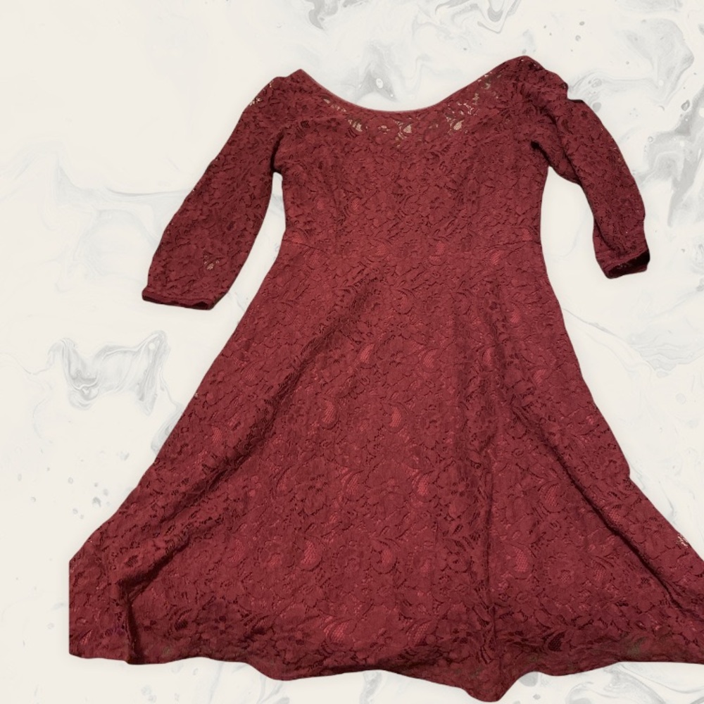 Burgundy lace fit and flare dress by White House Black Market